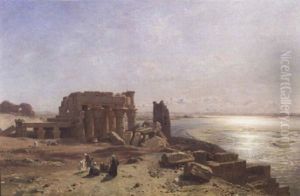 Coucher De Soleil Sur Les Ruines Du Temple by Ernest Karl Eugen Koerner