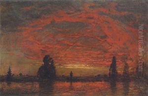 Flusslandschaft Bei Sonnenuntergang Flusslandschaft Bei Sonnenuntergang