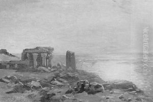 Agyptische Landschaft Mit Rastenden Beduinen by Ernest Karl Eugen Koerner