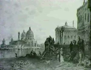 Markusplatz In Venedig Mit Blick Auf Santa Maria Della Salute by Ernest Karl Eugen Koerner