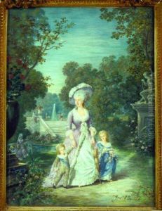Portrait Of Marie Antoinette And Her Children In The Gardens Of Versailles by F. Beaudoin