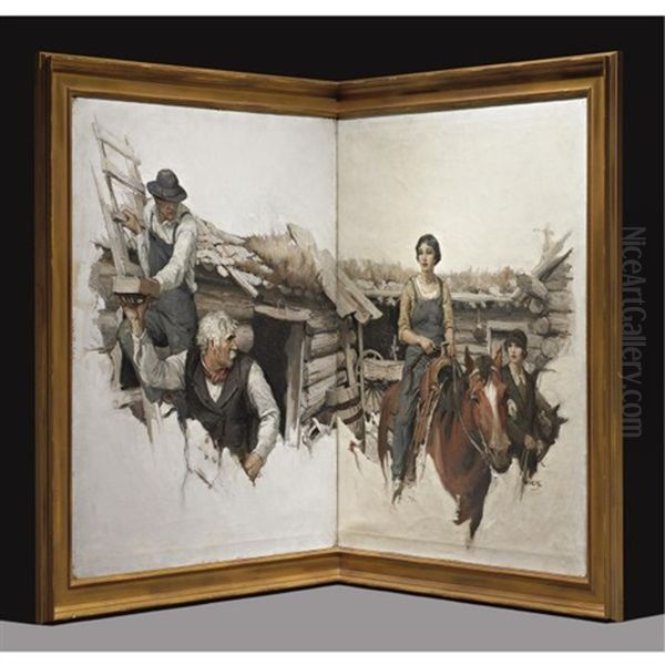 Judith Sat Straight And Formidable In Her Saddle, Facing Caleb Coldly (illus. From Novel Wild Geese; Pair) - view 1