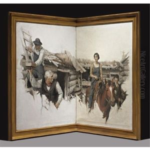 Judith Sat Straight And Formidable In Her Saddle, Facing Caleb Coldly (illus. From Novel Wild Geese; Pair)