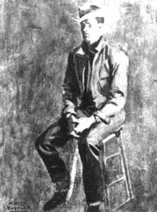 Seated Cowboy With Green Background
