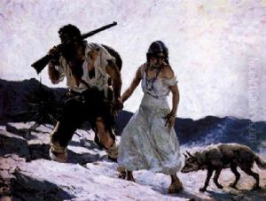 Bedraggled Couple And Dog Walking Through Desert