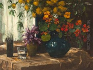 Blumenstillleben (kapuziner Mit Blauer Vase Und Herbstzeitlosen)