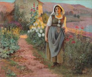 Madchen In Einem Blumengarten by Jean Beauduin