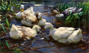 Five Ducks On The Water by Alexander Max Koester