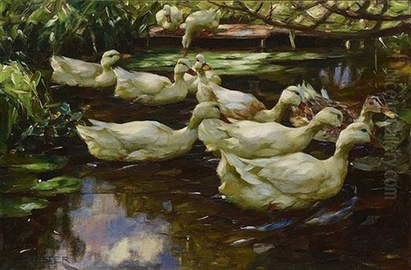 Ten Ducks In The Reed Pond - view 1