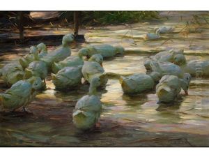 17 Enten Am Seeufer by Alexander Max Koester