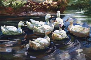 Sieben Enten Im Schilfwasser by Alexander Max Koester