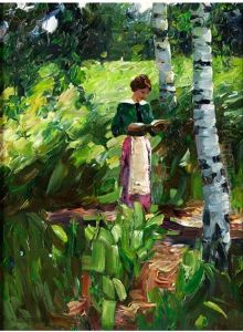 Lesendes Madchen Unter Birken An Einem Hang by Alexander Max Koester