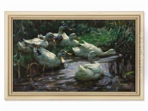 Six Ducks At The Pond by Alexander Max Koester