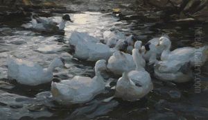 Elf Enten Am Teich by Alexander Max Koester