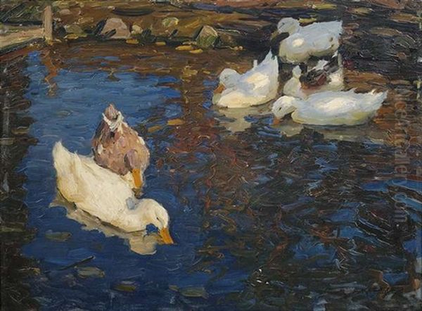 Sechs Enten Im Teich - view 1