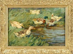 Sechs Enten Am Schilfwasser by Alexander Max Koester