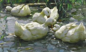 Vier Enten Im Wasser by Alexander Max Koester