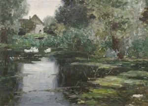 Reichenau, Uferlandschaft Mit Haus Und Enten Reichenau, Uferlandschaft Mit Haus Und Enten