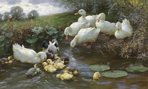 Entenfamilie Am Wasser by Alexander Max Koester