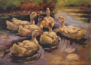 Sechs Enten Im Teich (heimkehr) by Alexander Max Koester