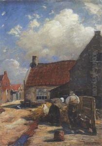 Hollandisches Bauernpaar Bei Der Arbeit Auf Der Dorfstrase by Alexander Max Koester