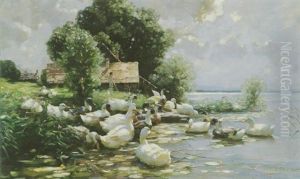 Zweiundzwanzig Enten Am Ufer Des Bodensees by Alexander Max Koester