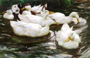 Six Ducks Feeding by Alexander Max Koester