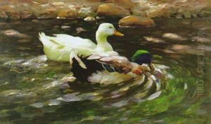 Entenpaar In Einem Teich by Alexander Max Koester