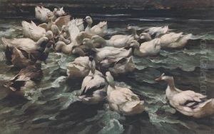 Dreiundzwanzig Enten Am Wasser by Alexander Max Koester