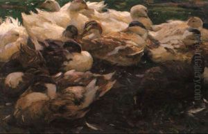 Zwolf Enten Im Abendschein by Alexander Max Koester