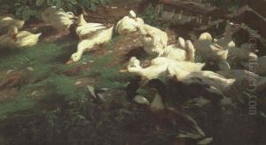 Entenschar An Einem Wiesenhang by Alexander Max Koester