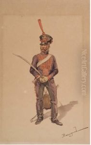 Un Hussard Tenant Un Sabre Regardant Vers La Gauche