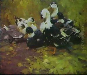 A Group Of Ducks Resting By Trees by Alexander Max Koester