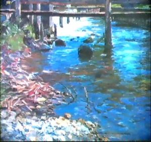 Alte Waldbrucke Mit Sonne (flusslauf, Von Holzbrucke Uberspannt) Alte Waldbrucke Mit Sonne (flusslauf, Von Holzbrucke Uberspannt)
