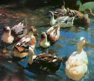 Neun Enten Auf Einem Teich by Alexander Max Koester