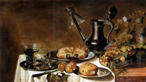Stilleben Mit Krabbe, Zinnkanne Und Fruchten In Fayenceplatte