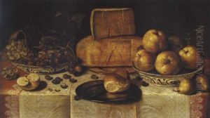 Nature Morte Aux Fruits Et Utensiles Sur Un Entablement by Roelof Koets the Elder
