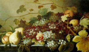 Grapes, Peaches And Pears On A Ledge
