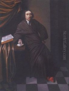 Portrait Of A Botanist In A Black Costume With Red Slippers, His Books On A Table Nearby