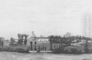 Glooiend Landschap Met Dorpje by Achille Koetschet