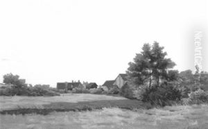 Landschaft Mit Wiese Und Hausern by Achille Koetschet