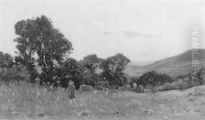 Landschaft Mit Bauer Und Kuhen by Achille Koetschet