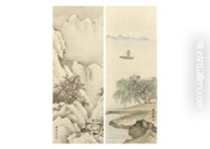 Spring Winter Landscape (2 Works) by Terazaki Kogyo