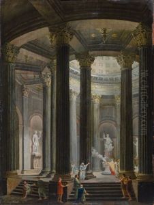 Feueropfer In Einem Tempel by Ludwig Kohl