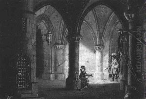Blick In Ein Burgverlies Mit Dem Verhor Eines Gefangenen by Ludwig Kohl