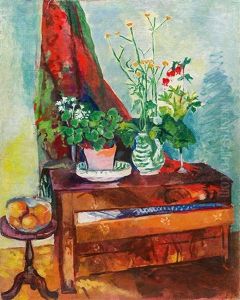 Interior With Sideboard An Flower Still Life by Robert Kohl