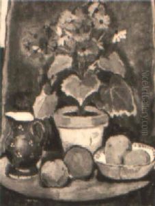 Stilleben Im Blumentopf, Fruchten Und Krug