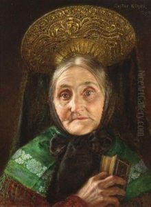 Portrait Of A Lady In Traditional Costume by Gustav Koehler