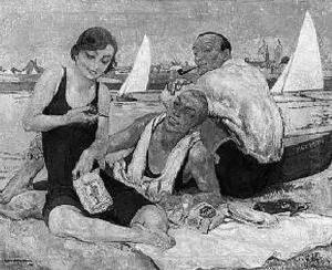 Pfeiferauchen Nach Einem Picknick Am Strand by Hans Kohlschein