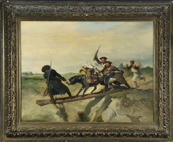 Drei Russische Soldaten Mit Storrischem, Mit Beute Beladenem Esel Auf Der Flucht (after Joseph Anton Strassgschwandtner) - view 1